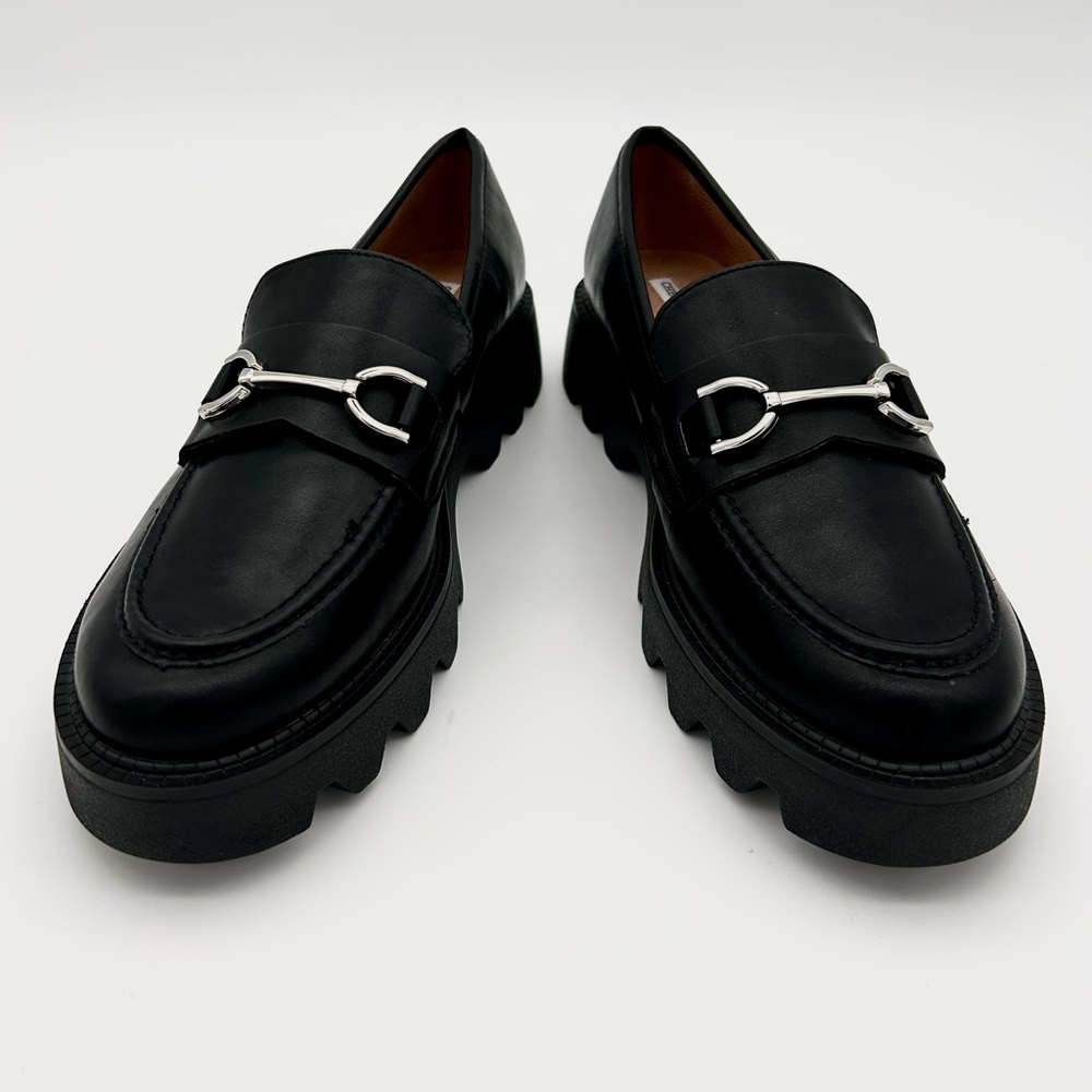 Chelsea & Violet - Black Loafer, Leather Shoes with Buckle Accessory.